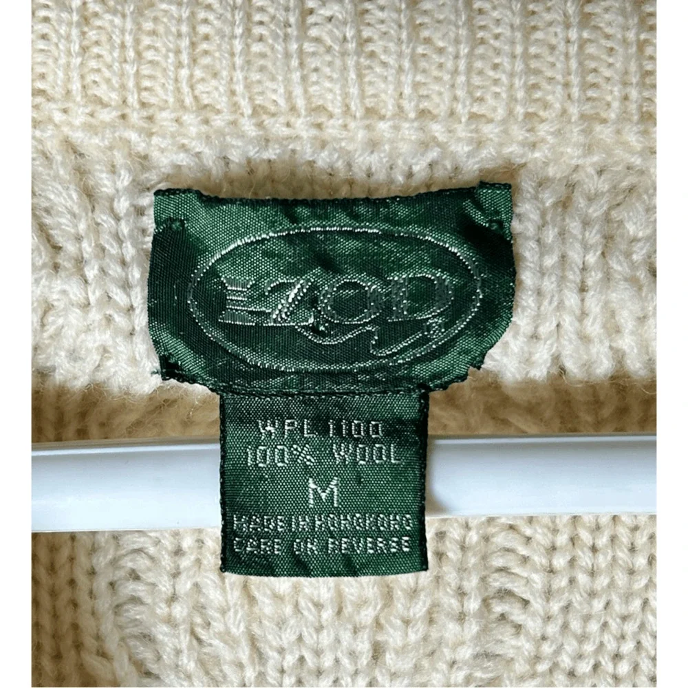 Vintage Izod 100% wool sweater Full Zip cable knit fisherman SZ Medium WPL 1100